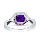 Halo Cushion Infinity Twist Side Stone Simulated Ruby CZ Engagement Ring Cubic Zirconia 925 Sterling Silver