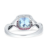 Halo Cushion Infinity Twist Side Stone Simulated Ruby CZ Engagement Ring Cubic Zirconia 925 Sterling Silver