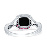 Halo Cushion Infinity Twist Side Stone Simulated Ruby CZ Engagement Ring Cubic Zirconia 925 Sterling Silver