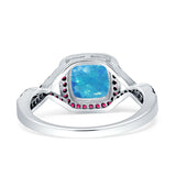 Halo Cushion Infinity Twist Side Stone Simulated Ruby CZ Engagement Ring Cubic Zirconia 925 Sterling Silver
