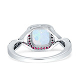 Halo Cushion Infinity Twist Side Stone Simulated Ruby CZ Engagement Ring Cubic Zirconia 925 Sterling Silver
