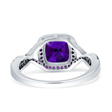 Halo Cushion Infinity Twist Side Stone Simulated Amethyst CZ Engagement Ring Cubic Zirconia 925 Sterling Silver