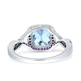 Halo Cushion Infinity Twist Side Stone Simulated Amethyst CZ Engagement Ring Cubic Zirconia 925 Sterling Silver