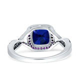 Halo Cushion Infinity Twist Side Stone Simulated Amethyst CZ Engagement Ring Cubic Zirconia 925 Sterling Silver