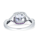 Halo Cushion Infinity Twist Side Stone Simulated Amethyst CZ Engagement Ring Cubic Zirconia 925 Sterling Silver