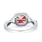 Halo Cushion Infinity Twist Side Stone Simulated Amethyst CZ Engagement Ring Cubic Zirconia 925 Sterling Silver