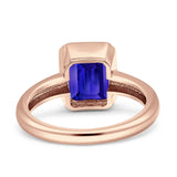 Bezel Set 8mmx6mm Emerald Engagement Ring Cubic Zirconia 925 Sterling Silver