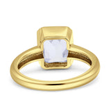 Bezel Set 8mmx6mm Emerald Engagement Ring Cubic Zirconia 925 Sterling Silver