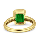 Bezel Set 8mmx6mm Emerald Engagement Ring Cubic Zirconia 925 Sterling Silver