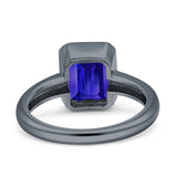 Bezel Set 9mmx7mm Emerald Engagement Ring Cubic Zirconia 925 Sterling Silver