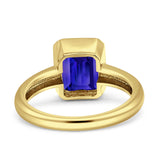 Bezel Set 9mmx7mm Emerald Engagement Ring Cubic Zirconia 925 Sterling Silver