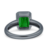 Bezel Set 9mmx7mm Emerald Engagement Ring Cubic Zirconia 925 Sterling Silver