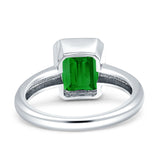 Bezel Set 9mmx7mm Emerald Engagement Ring Cubic Zirconia 925 Sterling Silver