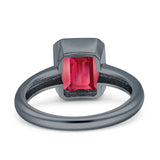 Bezel Set 9mmx7mm Emerald Engagement Ring Cubic Zirconia 925 Sterling Silver