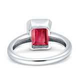 Bezel Set 9mmx7mm Emerald Engagement Ring Cubic Zirconia 925 Sterling Silver