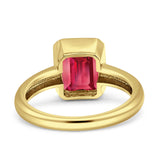 Bezel Set 9mmx7mm Emerald Engagement Ring Cubic Zirconia 925 Sterling Silver