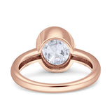 Bezel Set 9mmX7mm Oval Engagement Ring Cubic Zirconia 925 Sterling Silver