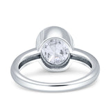 Bezel Set 9mmX7mm Oval Engagement Ring Cubic Zirconia 925 Sterling Silver