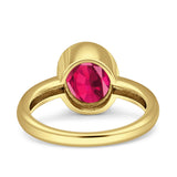 Bezel Set 9mmX7mm Oval Engagement Ring Cubic Zirconia 925 Sterling Silver