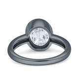 Bezel Set 10mmX8mm Oval Engagement Ring Cubic Zirconia 925 Sterling Silver