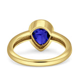 Bezel Set 9mmX6mm Pear Engagement Ring Cubic Zirconia 925 Sterling Silver