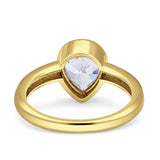 Bezel Set 9mmX6mm Pear Engagement Ring Cubic Zirconia 925 Sterling Silver