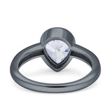 Bezel Set 9mmX7mm Pear Engagement Ring Cubic Zirconia 925 Sterling Silver