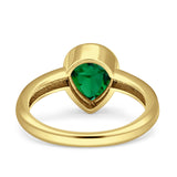 Bezel Set 9mmX7mm Pear Engagement Ring Cubic Zirconia 925 Sterling Silver