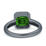 Bezel Set 7mmX7mm Asscher Engagement Ring Cubic Zirconia 925 Sterling Silver