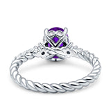 Twisted Rope Hidden Halo Oval Engagement Ring Cubic Zirconia 925 Sterling Silver