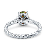Twisted Rope Hidden Halo Oval Engagement Ring Cubic Zirconia 925 Sterling Silver