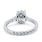 Twisted Rope Hidden Halo Oval Engagement Ring Cubic Zirconia 925 Sterling Silver