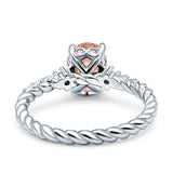 Twisted Rope Hidden Halo Oval Engagement Ring Cubic Zirconia 925 Sterling Silver