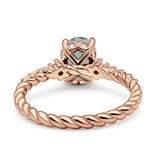 Hidden Halo Twisted Rope Oval Natural Green Amethyst Prasiolite Engagement Ring