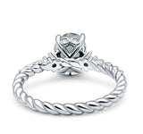 Hidden Halo Twisted Rope Oval Natural Green Amethyst Prasiolite Engagement Ring
