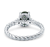 Hidden Halo Twisted Rope Oval Natural Green Moss Agate Engagement Ring