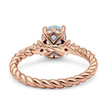 Hidden Halo Twisted Rope Oval Natural Moonstone Engagement Ring