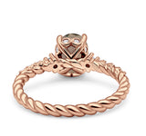 Hidden Halo Twisted Rope Oval Natural Chocolate Brown Smoky Quartz Engagement Ring