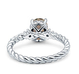 Hidden Halo Twisted Rope Oval Natural Chocolate Brown Smoky Quartz Engagement Ring