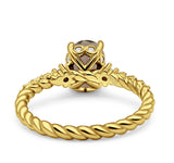 Hidden Halo Twisted Rope Oval Natural Chocolate Brown Smoky Quartz Engagement Ring