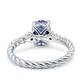 Twisted Rope Hidden Halo Oval Engagement Ring Cubic Zirconia 925 Sterling Silver