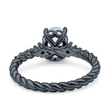 Twisted Rope Hidden Halo Oval Engagement Ring Cubic Zirconia 925 Sterling Silver
