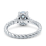 Twisted Rope Hidden Halo Oval Engagement Ring Cubic Zirconia 925 Sterling Silver