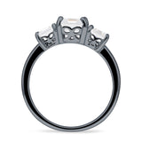 Asscher Cut Engagement Ring Three Stone Cubic Zirconia 925 Sterling Silver