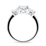 Asscher Cut Engagement Ring Three Stone Cubic Zirconia 925 Sterling Silver