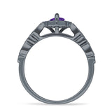Art Deco Engagement Ring Halo Marquise Cubic Zirconia 925 Sterling Silver