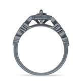 Art Deco Engagement Ring Halo Marquise Cubic Zirconia 925 Sterling Silver