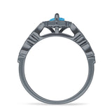 Art Deco Engagement Ring Halo Marquise Cubic Zirconia 925 Sterling Silver
