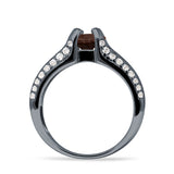 Round Engagement Ring Vintage Style Natural Chocolate Smoky Quartz 925 Sterling Silver