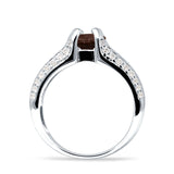 Round Engagement Ring Vintage Style Natural Chocolate Smoky Quartz 925 Sterling Silver